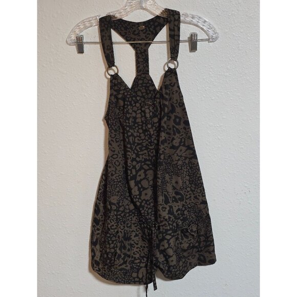 Guess LA Womens Leapord Pull Tie Racer Back 3 Button Drop Waist Romper Sz XS - Picture 1 of 7